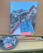 Load image into Gallery viewer, A wolf with skis in the hamlet of Entrèves, in Courmayeur Mont Blanc.