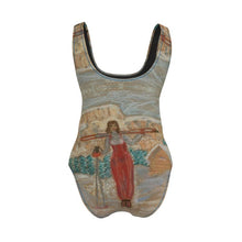 Load image into Gallery viewer, Vintage Ski Swimsuit with a Girl with Skis in Val di Fassa
