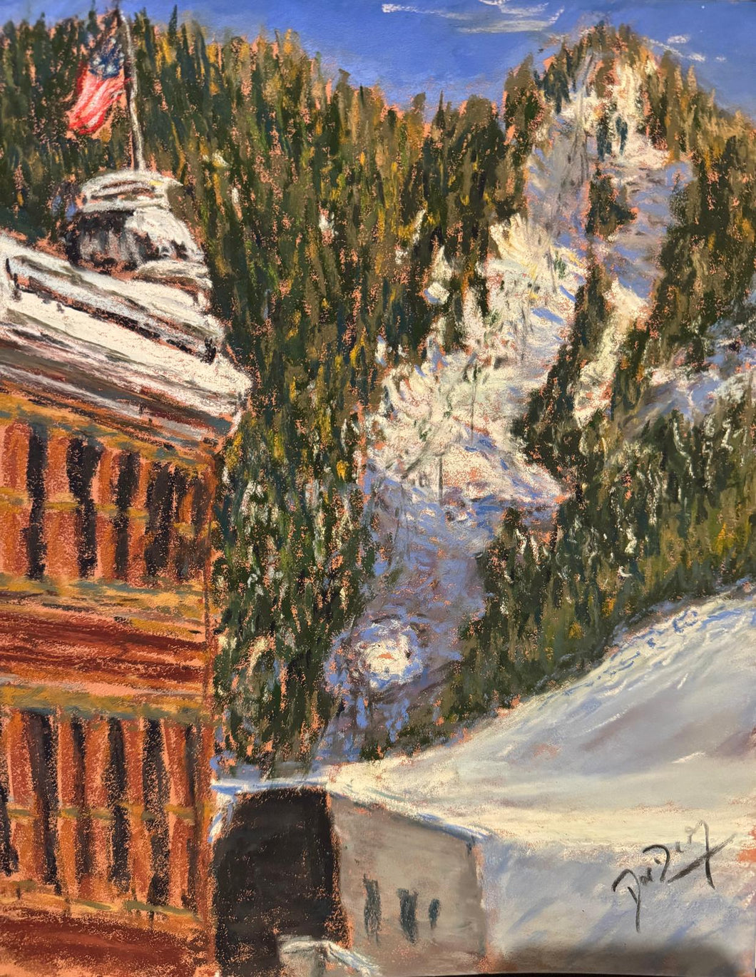 Aspen Mountain from Downtown Pastel Painting