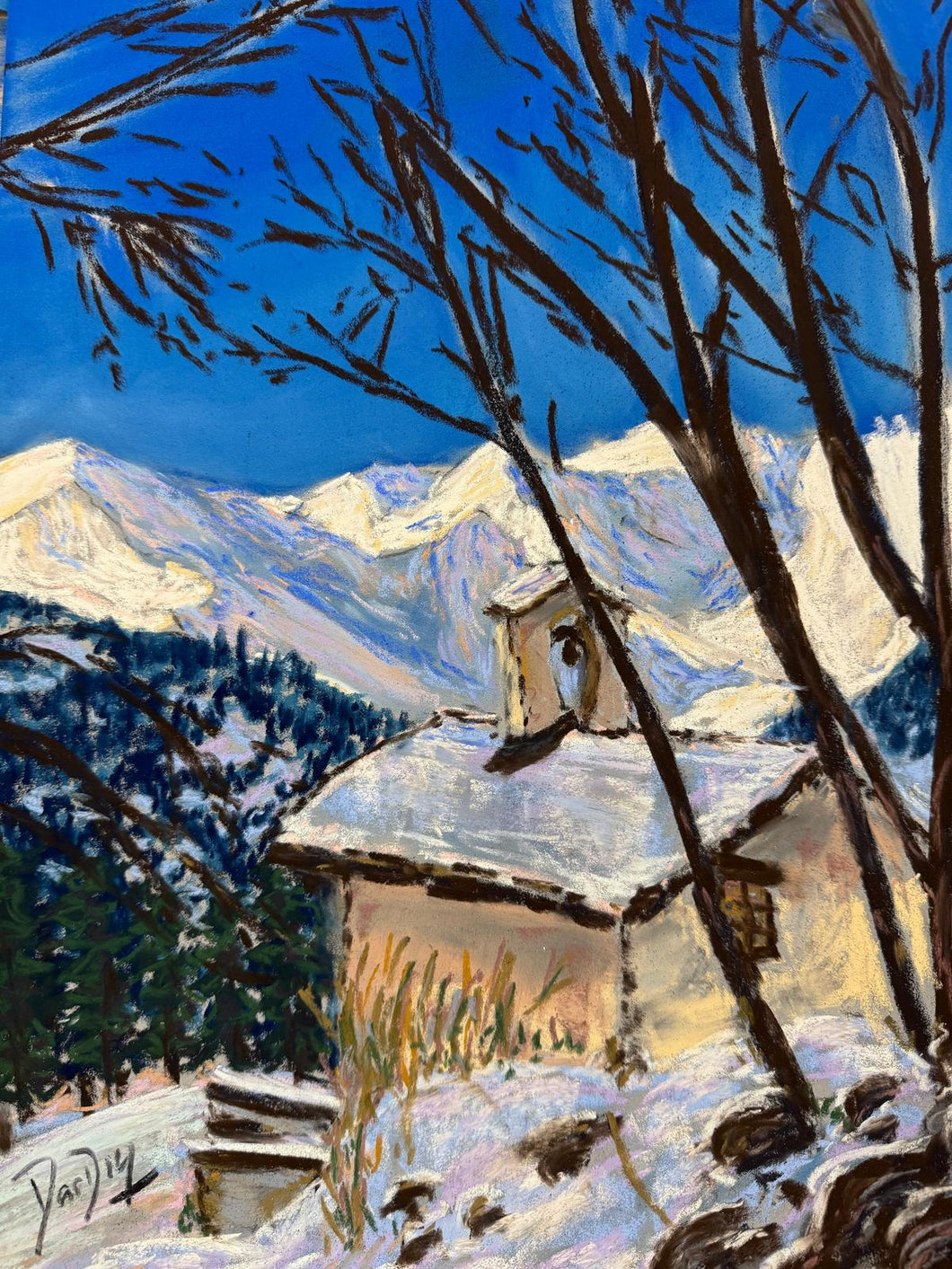 Chapel in Pila Pastel Painting