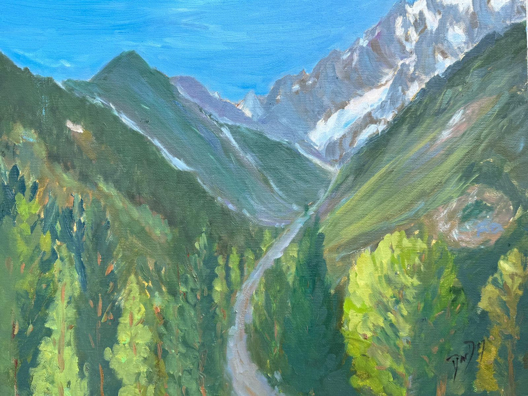 The View from La Salle towards Mont Crammont and Monte Bianco Plein Air Oils Painting