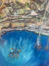 Load image into Gallery viewer, Lourdes and Family in a Mexican Cenote Pastel Painting
