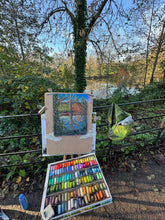 Load image into Gallery viewer, Tree reflection in Manor House Gardens Plein Air Soft Pastels Painting
