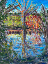 Load image into Gallery viewer, Tree reflection in Manor House Gardens Plein Air Soft Pastels Painting
