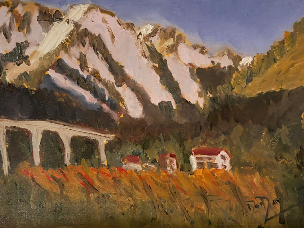 Vineyards with Monte Crammont and Monte Bianco Plein Air Painting in Oils