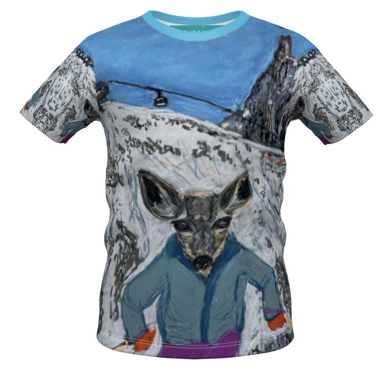 Baby deer skier with the Dent du Géant and the Skyway Monte Bianco in the background Boys T-shirt