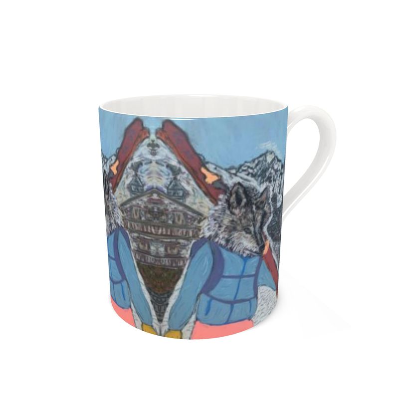 A skier wolf large bone china mug in Courmayeur Mont Blanc