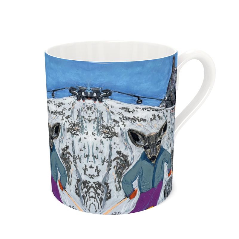 Baby deer skier with Dent du Géant Large Bone China Mug