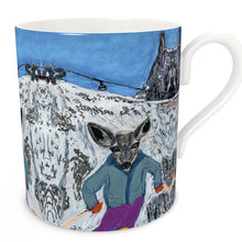 Load image into Gallery viewer, Baby deer skier with Dent du Géant Large Bone China Mug
