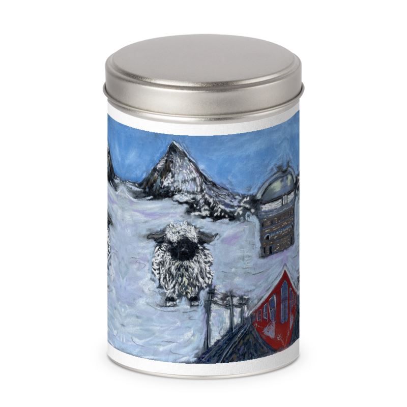 Black-head sheep in the Gornergrat in Zermatt large cylinder tins