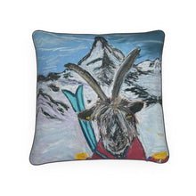 Load image into Gallery viewer, Mountain Goat on skis in Zermatt with Matterhorn deluxe cushion

