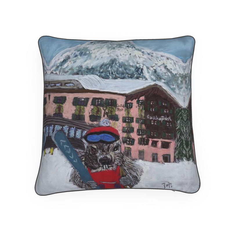 Luxury cushion with marmot on skis in Lech