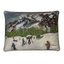 Load image into Gallery viewer, Kids skiing in Courmayeur with Monte Bianco rectangular cushion
