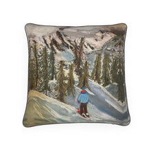 Load image into Gallery viewer, A Square Cushion with a Lone Skier in Courmayeur Mont Blanc
