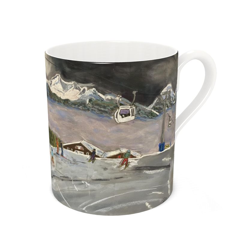 The Pila Cable Car Skiing Scene Bone China Mug