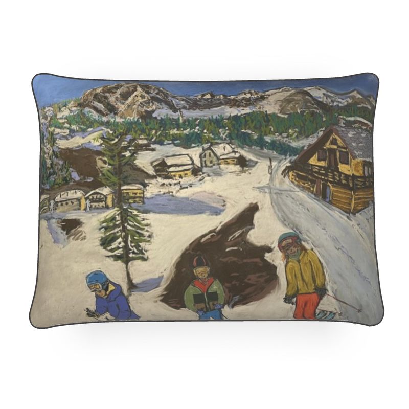 The Monte Bianco Mum Skiing with Kids Rectangular Luxury Cushion