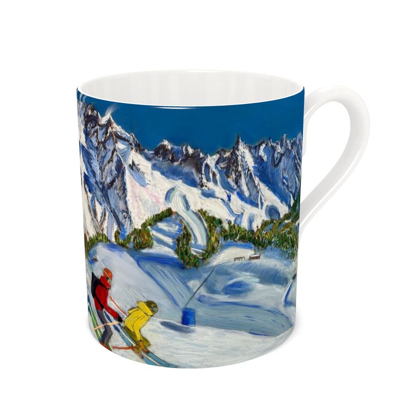 The Skiing in Courmayeur Bone Chine Large Mug