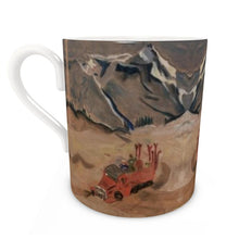 Load image into Gallery viewer, Bone China mug with pastel drawing of Vintage snowcat taking skiers up Telluride Mountain
