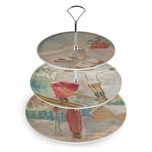 Load image into Gallery viewer, Cake stand with three tiers- Vintage ski scenes
