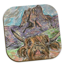 Load image into Gallery viewer, Cow in Val Gardena heat-resistant coaster/ easy-wipe coaster/ hard-wood base coaster/ table décor
