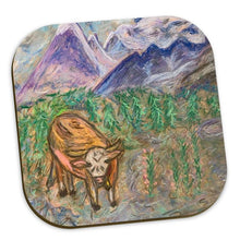 Load image into Gallery viewer, Cow in Val Ferret coasters/ heat-resistant coasters/ easy wipe coasters/ table décor
