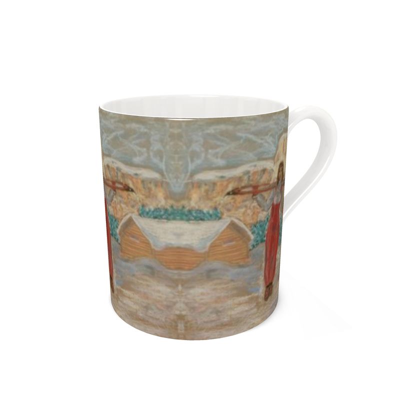 A girl with skis bone china mug/ decorative ski vintage mug/ girl in Val di Fassa/alpine design/ ski mug