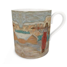 Load image into Gallery viewer, A girl with skis bone china mug/ decorative ski vintage mug/ girl in Val di Fassa/alpine design/ ski mug
