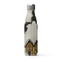 Load image into Gallery viewer, Shape of Santa and his sledge flying over a snowy town thermal bottle
