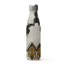 Load image into Gallery viewer, Shape of Santa and his sledge flying over a snowy town thermal bottle
