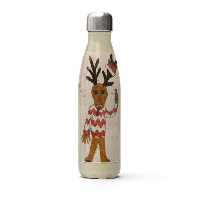 A lovely thermal water bottle with Rudolf the Reindeer drawing