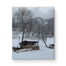 Load image into Gallery viewer, Wooden logs in snowy landscape. Pautex, Comune di Morgex, Valdigne, Valley of Monte Bianco, Aosta Valley. Print on Canvas
