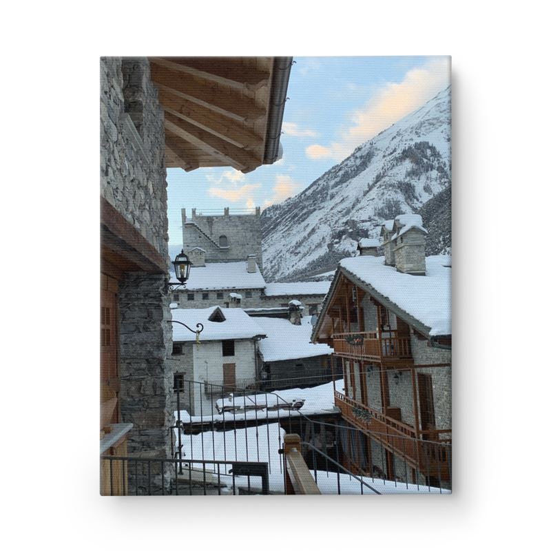 La Tour de l'Archet in the town of Morgex. Valdigne, Monte Bianco. Print on Canvas