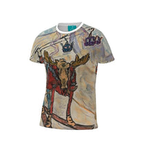 Load image into Gallery viewer, Moose on Skis in the Butte T-shirt/ski t-shirt/ ski design t-shirt.
