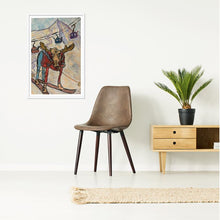 Load image into Gallery viewer, Moose on Skis in the Butte/ Framed Ski Moose Art Print/ Ski Moose in Crested Butte
