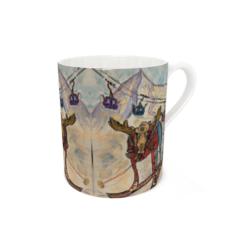 Moose in the Butte ski mug/ bone china mug/ mountain mug/ ski mug/ Moose ski mug