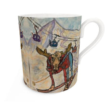 Load image into Gallery viewer, Moose in the Butte ski mug/ bone china mug/ mountain mug/ ski mug/ Moose ski mug
