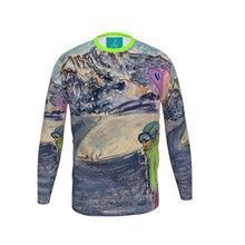 Load image into Gallery viewer, Long Sleeves Slim-Fit Men&#39;s T-shirt with a skier in the Mer de Glace/Aiguille du Midi, Chamonix/Ski t-shirt
