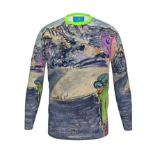 Load image into Gallery viewer, Long Sleeves Slim-Fit Men&#39;s T-shirt with a skier in the Mer de Glace/Aiguille du Midi, Chamonix/Ski t-shirt
