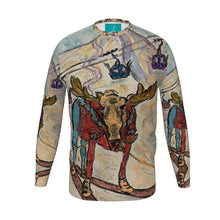 Load image into Gallery viewer, Moose on Skis in the Butte Long Sleeve Men&#39;s Slim Fit T-Shirt/ Ski long-sleeve t-shirt
