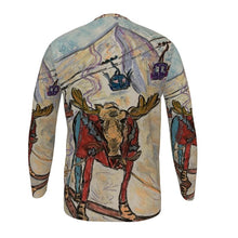 Load image into Gallery viewer, Moose on Skis in the Butte Long Sleeve Men&#39;s Slim Fit T-Shirt/ Ski long-sleeve t-shirt
