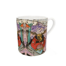 Load image into Gallery viewer, Bone China Mug with Lawen the Moose Ski Patrol in a Snowmobile in Las Leñas
