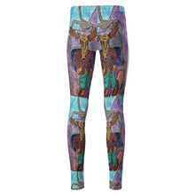 Load image into Gallery viewer, High-Waisted Leggings with a Snowboarder Moose and the Aiguille des Drus in Chamonix
