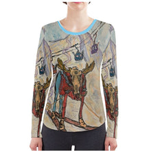 Load image into Gallery viewer, Moose on Skis in Crested Butte long sleeves ladies&#39; t-shirt
