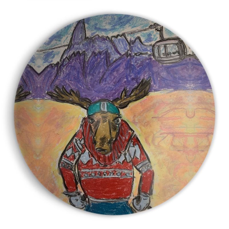 Large Bowl of 37cm diameter of a moose on skis by the Skyway Monte Bianco and the Dent de Géant in Courmayeur