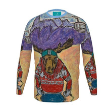 Load image into Gallery viewer, Moose long sleeves slim-fit t-shirt in Courmayeur, with the Dent de Géant on the background and the Skyway Monte Bianco gondola.
