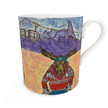 Load image into Gallery viewer, Moose in Courmayeur with Skyway Monte Bianco and Dent de Géant  Bone China Mug
