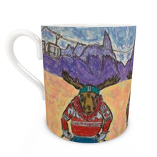 Load image into Gallery viewer, Moose in Courmayeur with Skyway Monte Bianco and Dent de Géant  Bone China Mug
