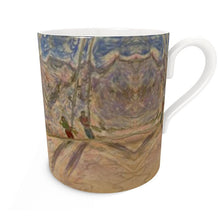 Load image into Gallery viewer, Lenzerheide Skiers pulled by a surface lift bone china mug
