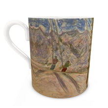 Load image into Gallery viewer, Lenzerheide Skiers pulled by a surface lift bone china mug
