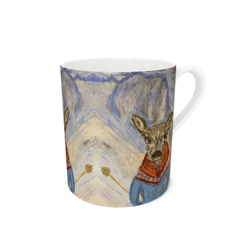 A baby deer bone china mug with the Grandes Jorasses  in Courmayeur